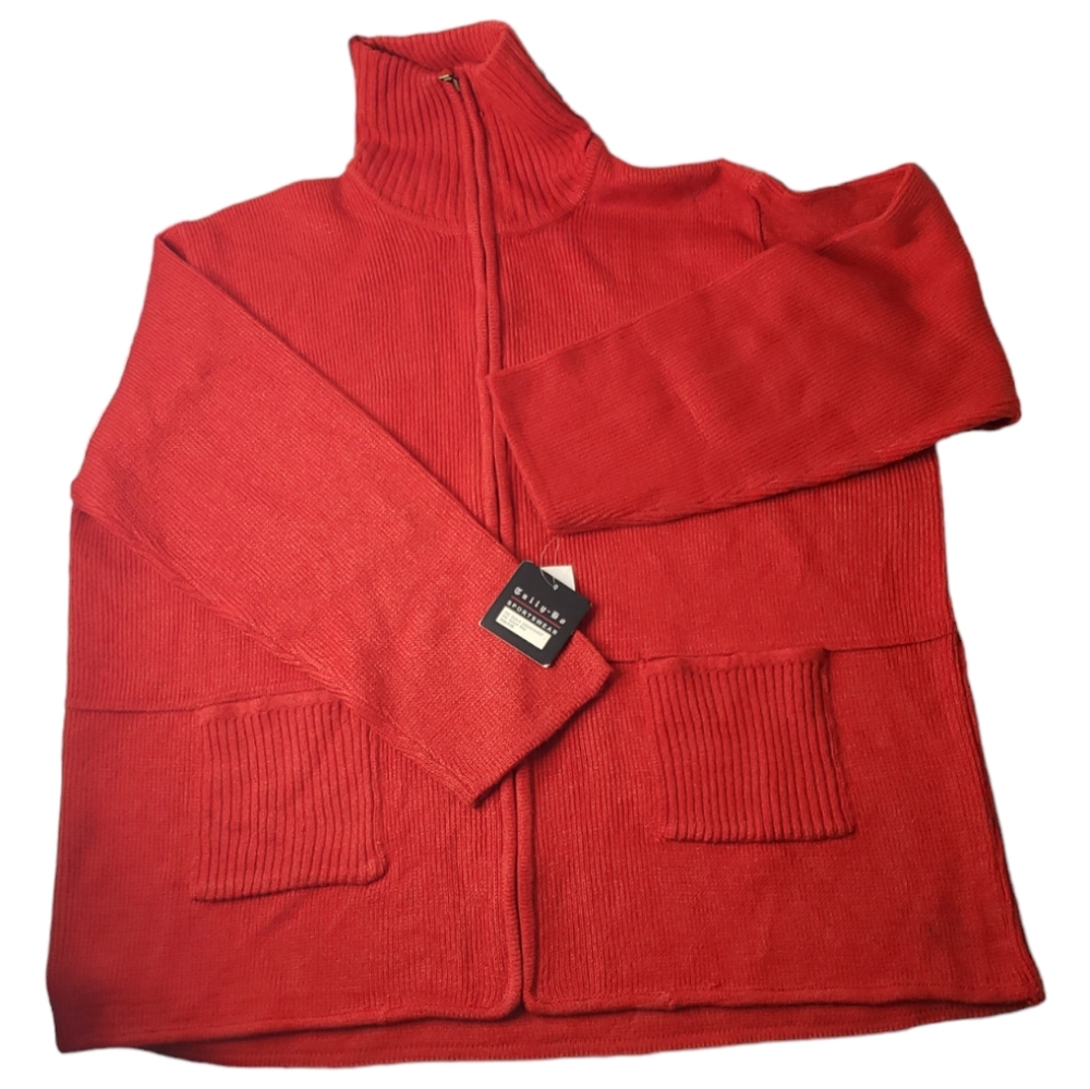 Vtg Tally-Ho USA Full Zip High Mockneck Retro Business Casual Grandma Cardigan